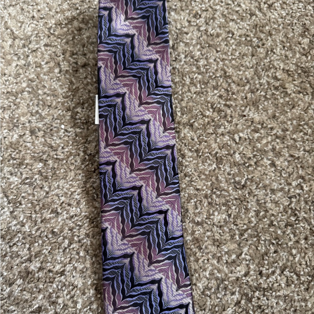 Purple and Black Zigzag Tie with Geometric Pattern